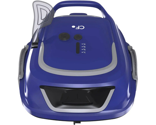 Modrý bazénový robot s priehľadným vekom filtra