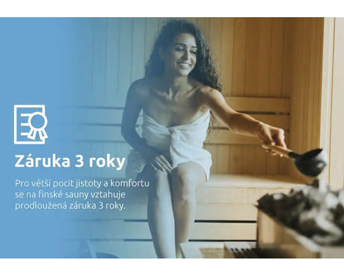 Žena v saune s naberačkou a upozornením na trojročnú záruku