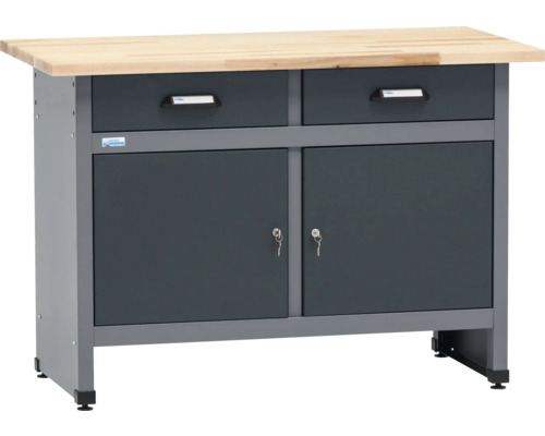 Pracovný stôl s dvoma zásuvkami, spodnou skrinkou a drevenou pracovnou doskou