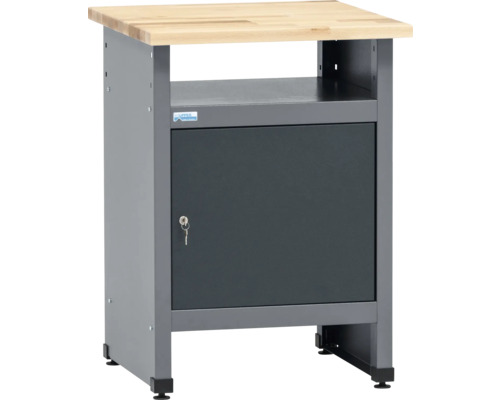 Pracovný stôl s dvierkami, drevenou doskou a kovovým rámom