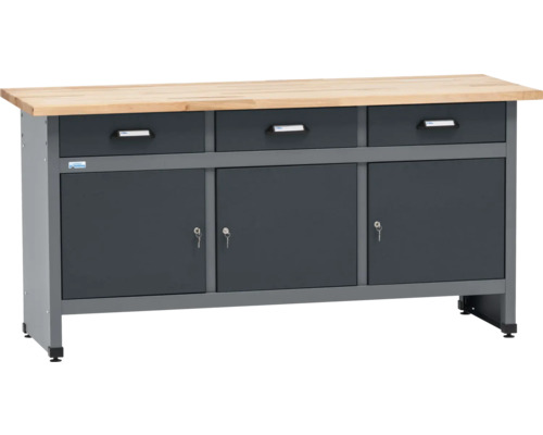 Pracovný stôl s tromi zásuvkami, tromi dvierkami a uzamykateľnými priehradkami.