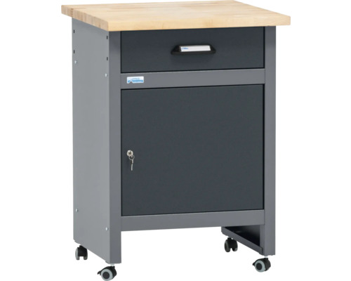 Dielenský vozík so zásuvkou, dvierkami a drevenou doskou