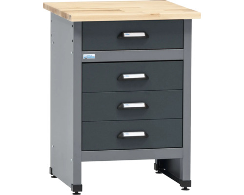 Dielenská skrinka so štyrmi zásuvkami a drevenou pracovnou doskou