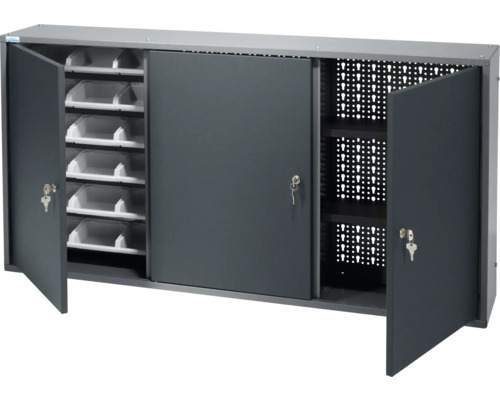 Dielenská skriňa s posuvnými dverami, dierovanou stenou, priehradkami a kľúčom