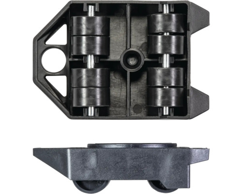 Sťahovacia kolieska na nábytok z plastu, pohľad zhora a zboku