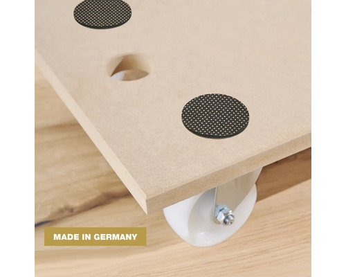 "Nábytkové klzáky na drevenej doske s kolieskami