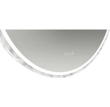 Detail okrúhleho zrkadla s mramorovým rámom a ovládacím panelom