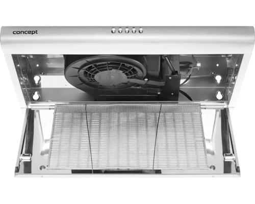 Vnútorný pohľad na digestor s filtrom a ventilátorom