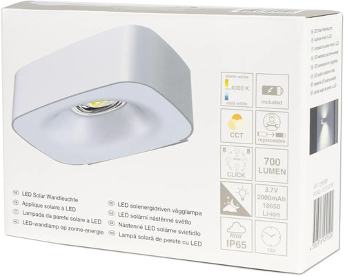 Balenie LED solárneho nástenného svietidla s technickými detailmi