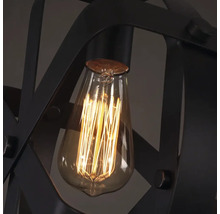Detailný záber lampy so žiarovkou a kovovým rámom