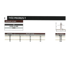Informácie o T-profiloch, valcovaných za tepla podľa EN 10025 / EN 10055 S235JR s rozmermi a hmotnosťami.