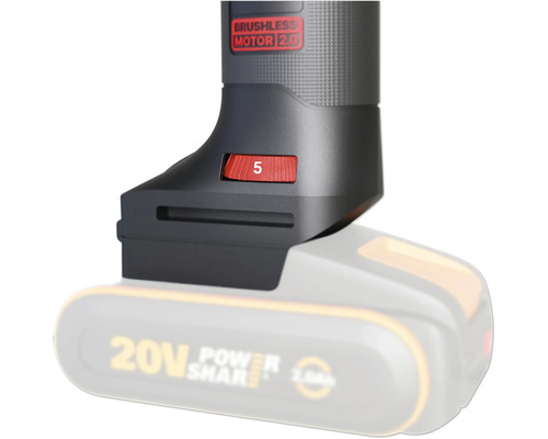 Detailný pohľad na nástroj s červeným spínačom a číslom 5.