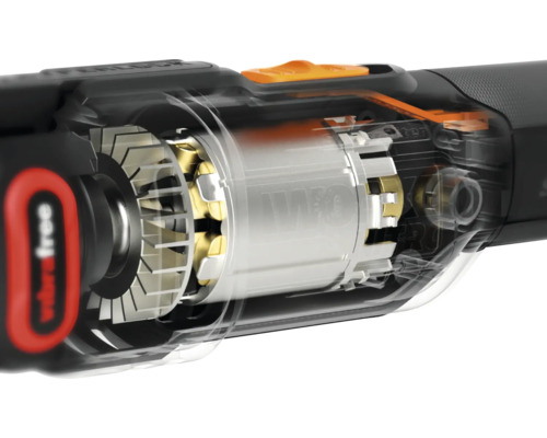 Vnútorný pohľad na akumulátorové vŕtacie kladivo s viditeľným motorom a reguláciou vibrácií