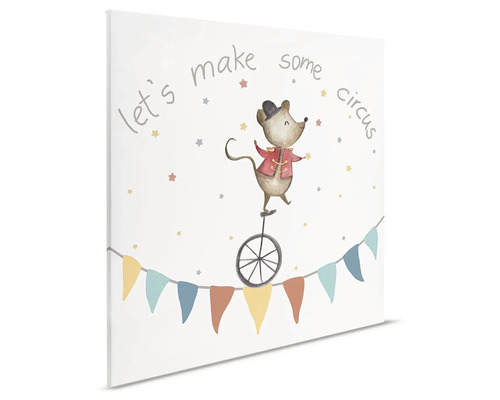 Plátno s myšou na jednokolke a cirkusovým motívom