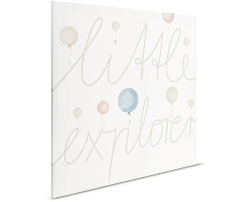 Dekoratívne plátno s nápisom Malý prieskumník a obrázky balónov.