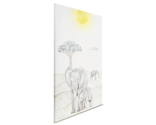 Plátno s motívom slonej rodiny a stromu