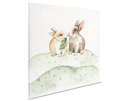 Plátno s akvarelovou kresbou dvoch zajacov na lúke
