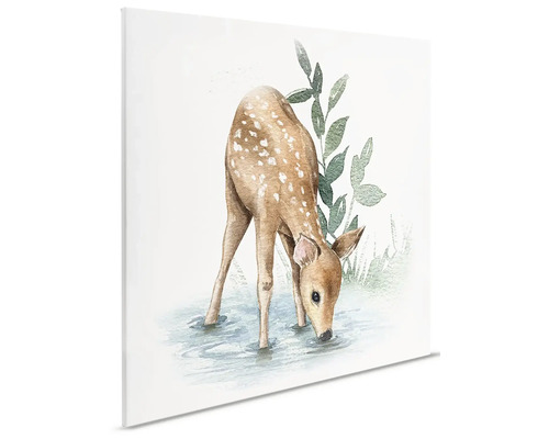 Plátno s akvarelovou kresbou srny pijúcej pri potoku