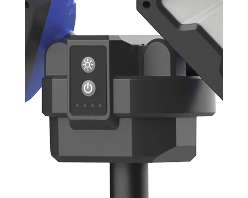 Detail ovládacích prvkov solárnej lampy s vypínačom a nastavením jasu.
