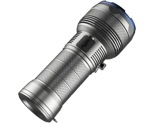 Strieborná vrecková lampa s USB portom