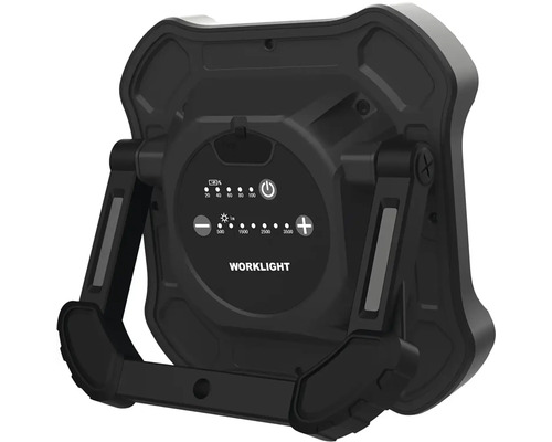 Pracovné svetlo s ovládacími prvkami pre jas a úroveň nabitia batérie