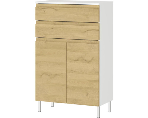 Skrinka s dvomi zásuvkami, dvomi dvierkami a nožičkami