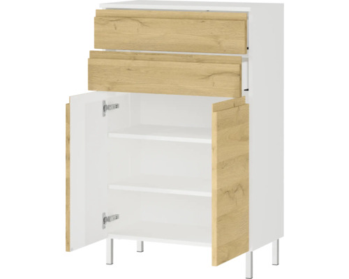 Biela spodná skrinka s dvoma zásuvkami a policami