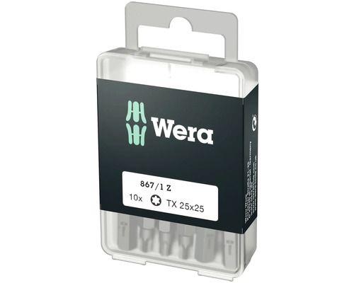 Logo spoločnosti Wera. Súprava 10 bitov Torx, veľkosť TX 25x25.