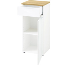 Biela kúpeľňová skrinka so zásuvkou a dvierkami