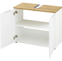 Skrinka pod umývadlo s dvomi otvorenými dvierkami a dvomi policami