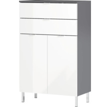 Komoda s vysokým leskom so zásuvkami a dvierkami skriniek na nožičkách