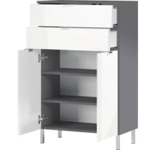 Spodná skrinka s dvomi zásuvkami, dvomi dvierkami a tromi policami