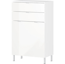 Biela skrinka na topánky s tromi zásuvkami a nožičkami