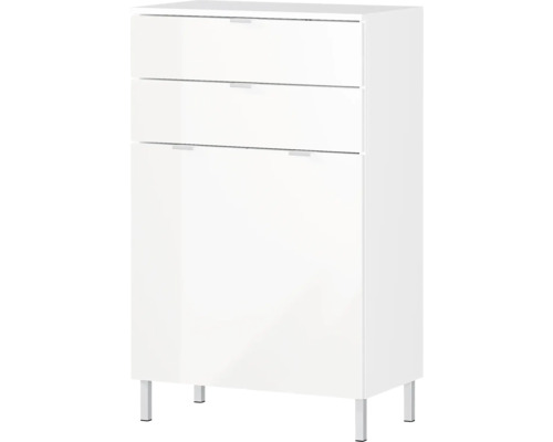 Biela skrinka na topánky s tromi zásuvkami a nožičkami