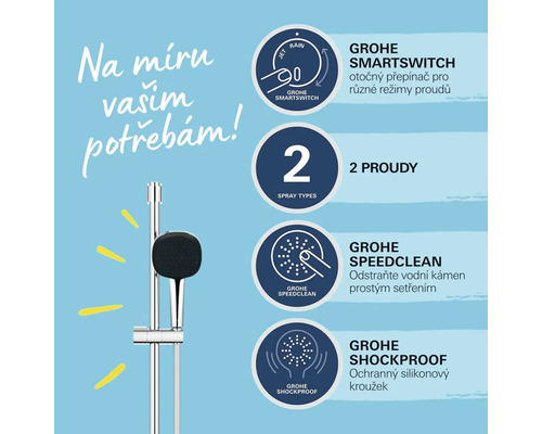 Sprchová tyč s rôznymi druhmi prúdu a technológiami od spoločnosti Grohe