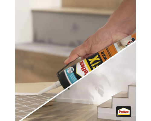 Aplikácia lepidla Pattex na dlaždice a schody.