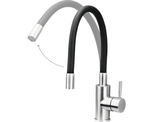 Kuchynská batéria s flexibilným výtokom a pákovou zmiešavacou batériou