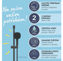 Sprchový systém Grohe s funkciou úspory vody, dva druhy prúdu, funkcia proti usadzovaniu vodného kameňa a ochrana proti poškodeniu