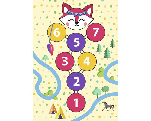 Ilustrácia skákacieho panáka s číslami a tvárou líšky