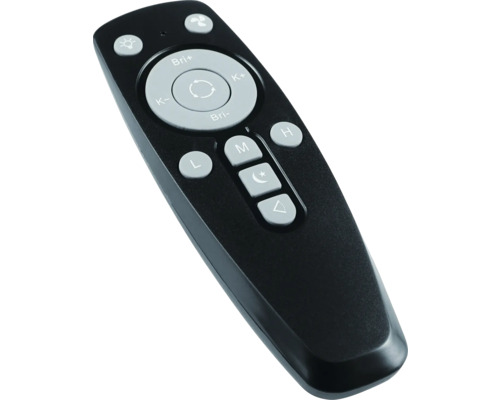 Čierne diaľkové ovládanie na ovládanie stropného svietidla a ventilátora