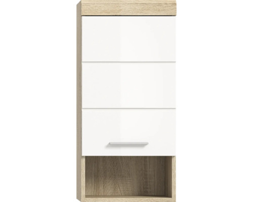 Závesná skrinka s tromi dvierkami a otvorenou priehradkou