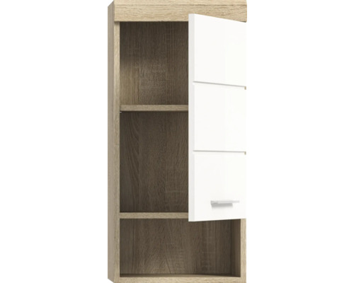 Závesná skrinka s jednými dvierkami a policami