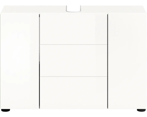 Biela kúpeľňová skrinka s dvomi dvierkami a tromi zásuvkami