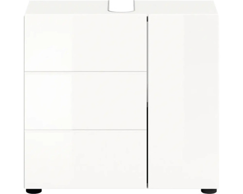 Biela skrinka pod umývadlo s tromi zásuvkami a jednými dverami