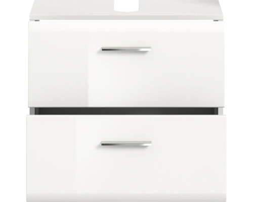 Biela skrinka pod umývadlo s dvoma zásuvkami a rúčkami