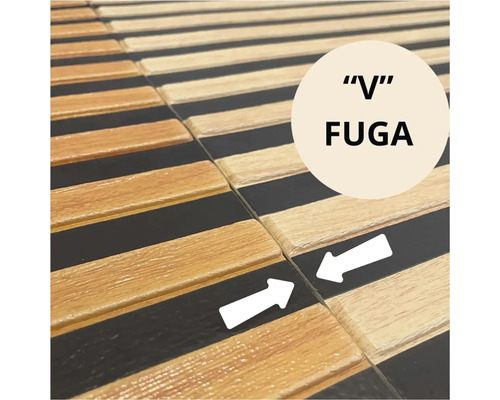 Detailný pohľad na lamelový rošt s medzerou v tvare písmena V