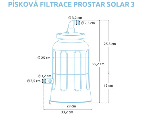 Rozmery pieskovej filtrácie ProStar Solar 3