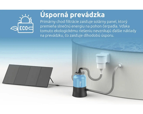 Solárny panel a bazénové čerpadlo pre energeticky úsporné čistenie bazéna.