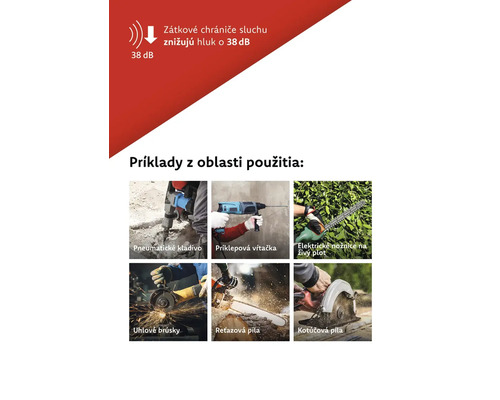 Príklady použitia štupľov do uší so znížením hluku o 38 decibelov