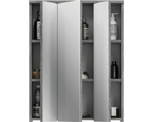 Zrkadlová skrinka s niekoľkými policami na ukladanie kúpeľňových potrieb